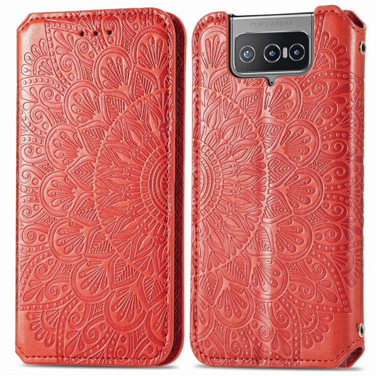 For Asus Zenfone 8 Flip Blooming Mandala Embossed Pattern Magnetic Horizontal Flip Leather Case with Holder & Card Slots & Wallet
