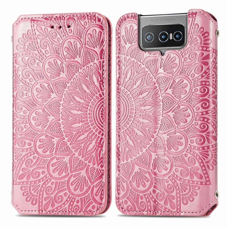 For Asus Zenfone 8 Flip Blooming Mandala Embossed Pattern Magnetic Horizontal Flip Leather Case with Holder & Card Slots & Wallet