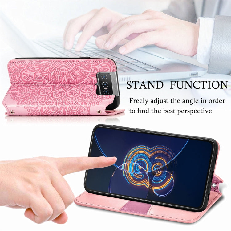 For Asus Zenfone 8 Flip Blooming Mandala Embossed Pattern Magnetic Horizontal Flip Leather Case with Holder & Card Slots & Wallet