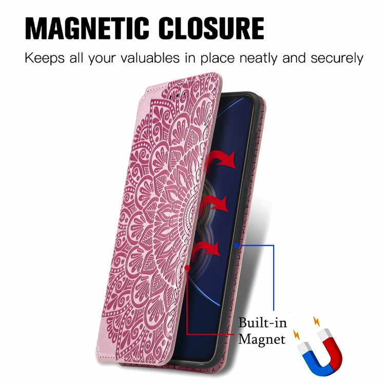 For Asus Zenfone 8 Flip Blooming Mandala Embossed Pattern Magnetic Horizontal Flip Leather Case with Holder & Card Slots & Wallet