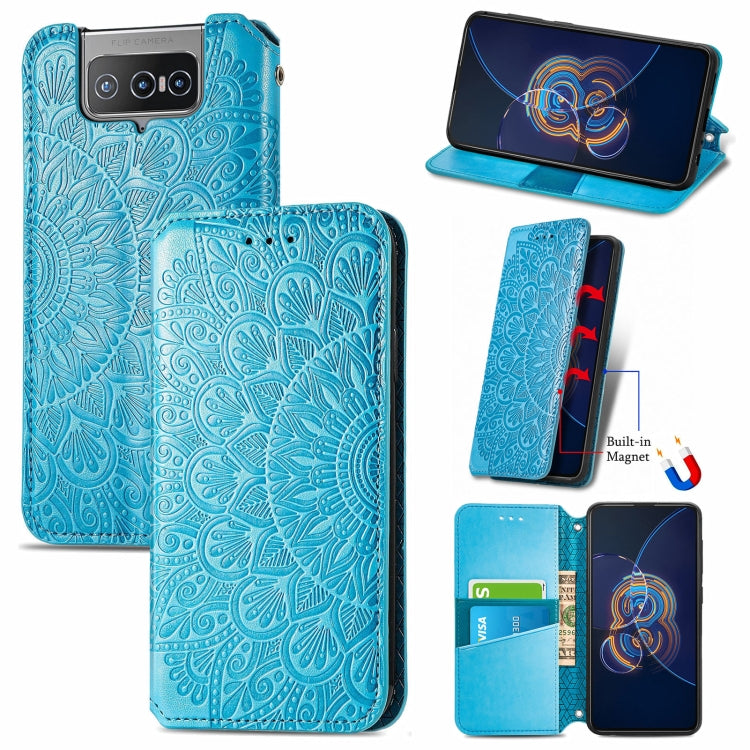 For Asus Zenfone 8 Flip Blooming Mandala Embossed Pattern Magnetic Horizontal Flip Leather Case with Holder & Card Slots & Wallet