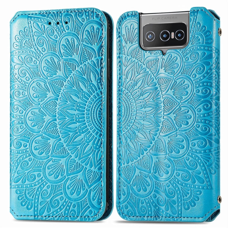For Asus Zenfone 8 Flip Blooming Mandala Embossed Pattern Magnetic Horizontal Flip Leather Case with Holder & Card Slots & Wallet