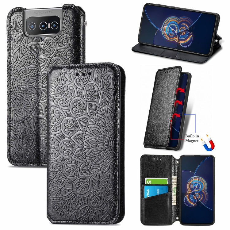For Asus Zenfone 8 Flip Blooming Mandala Embossed Pattern Magnetic Horizontal Flip Leather Case with Holder & Card Slots & Wallet