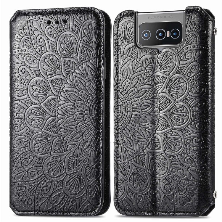 For Asus Zenfone 8 Flip Blooming Mandala Embossed Pattern Magnetic Horizontal Flip Leather Case with Holder & Card Slots & Wallet