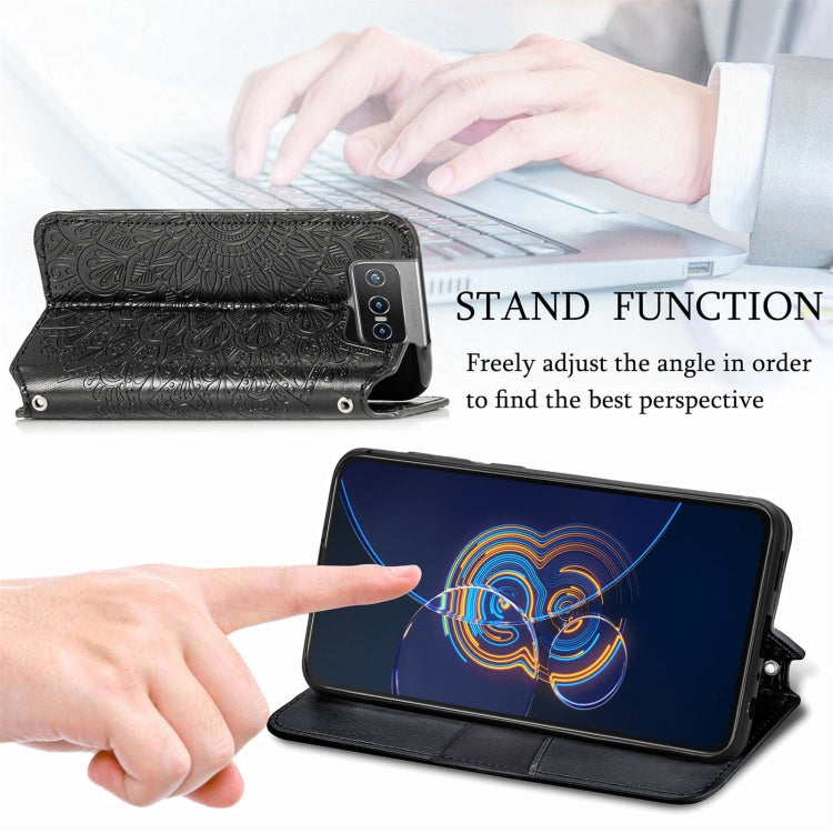 For Asus Zenfone 8 Flip Blooming Mandala Embossed Pattern Magnetic Horizontal Flip Leather Case with Holder & Card Slots & Wallet