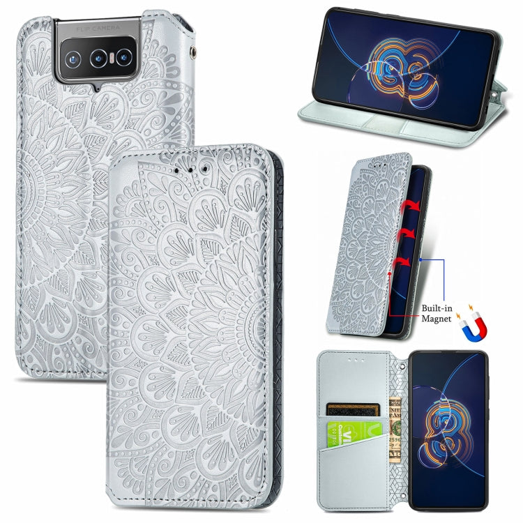 For Asus Zenfone 8 Flip Blooming Mandala Embossed Pattern Magnetic Horizontal Flip Leather Case with Holder & Card Slots & Wallet