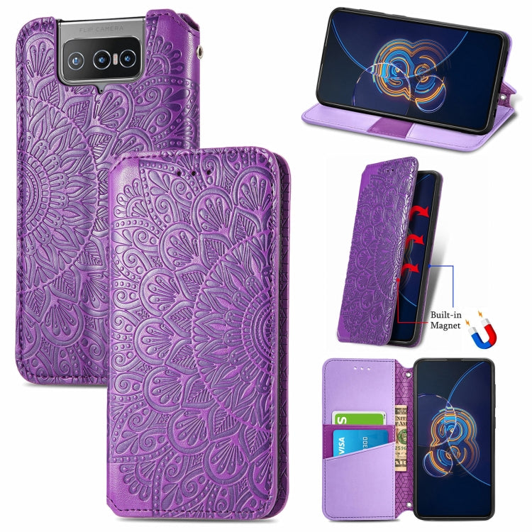 For Asus Zenfone 8 Flip Blooming Mandala Embossed Pattern Magnetic Horizontal Flip Leather Case with Holder & Card Slots & Wallet