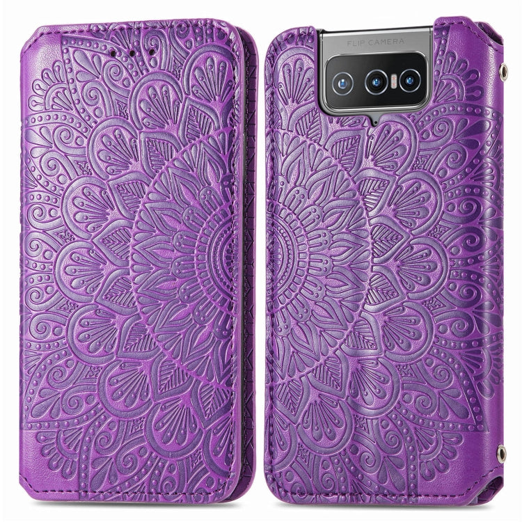 For Asus Zenfone 8 Flip Blooming Mandala Embossed Pattern Magnetic Horizontal Flip Leather Case with Holder & Card Slots & Wallet