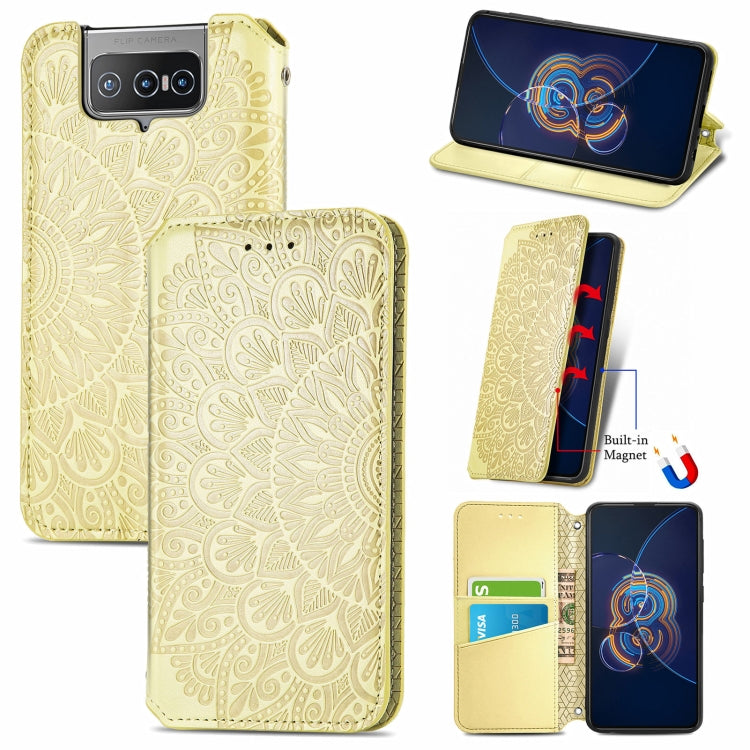 For Asus Zenfone 8 Flip Blooming Mandala Embossed Pattern Magnetic Horizontal Flip Leather Case with Holder & Card Slots & Wallet