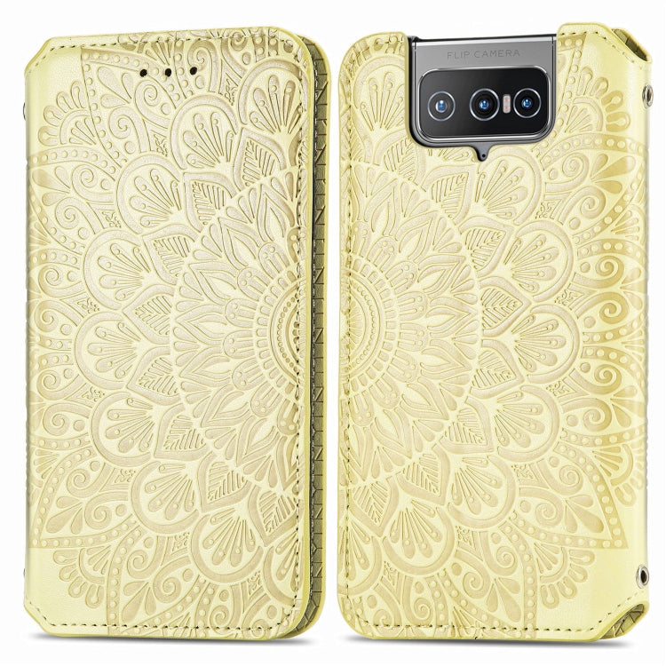 For Asus Zenfone 8 Flip Blooming Mandala Embossed Pattern Magnetic Horizontal Flip Leather Case with Holder & Card Slots & Wallet