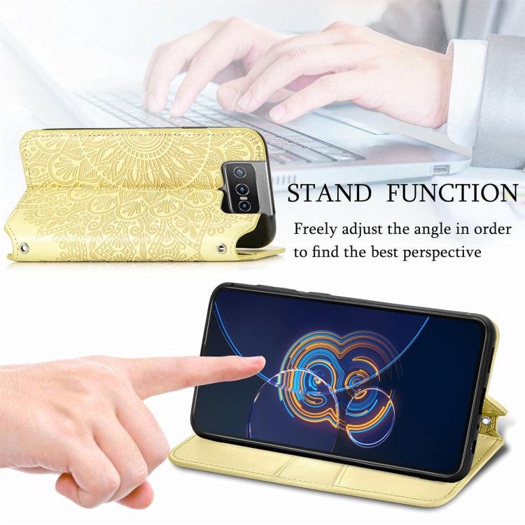 For Asus Zenfone 8 Flip Blooming Mandala Embossed Pattern Magnetic Horizontal Flip Leather Case with Holder & Card Slots & Wallet