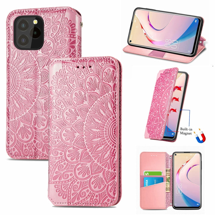 For Oukitel C21 Pro Blooming Mandala Embossed Pattern Magnetic Horizontal Flip Leather Case with Holder & Card Slots & Wallet