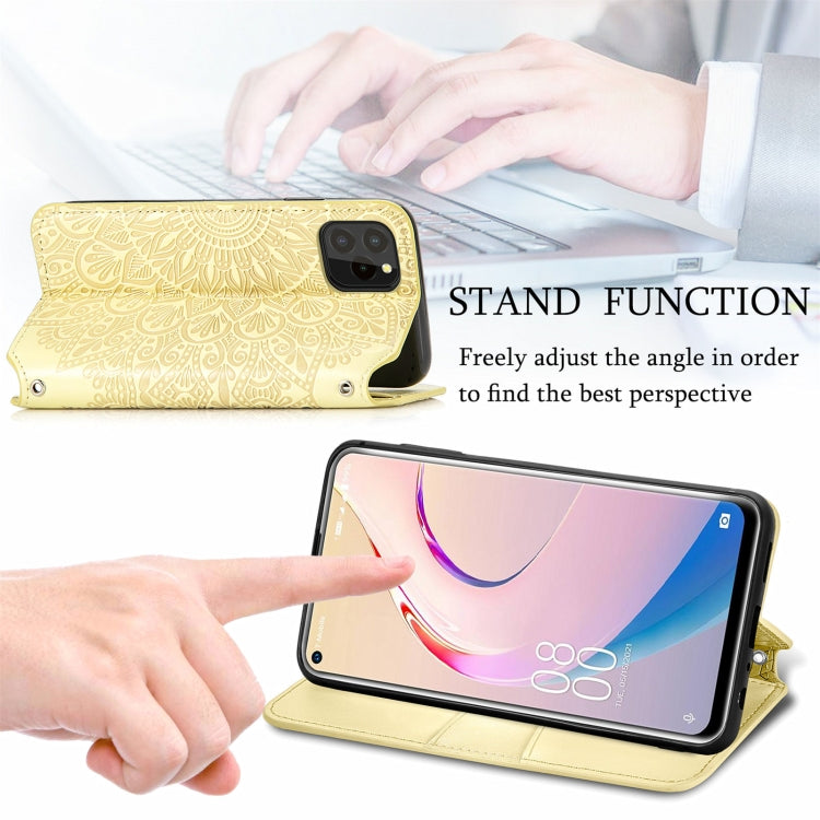 For Oukitel C21 Pro Blooming Mandala Embossed Pattern Magnetic Horizontal Flip Leather Case with Holder & Card Slots & Wallet