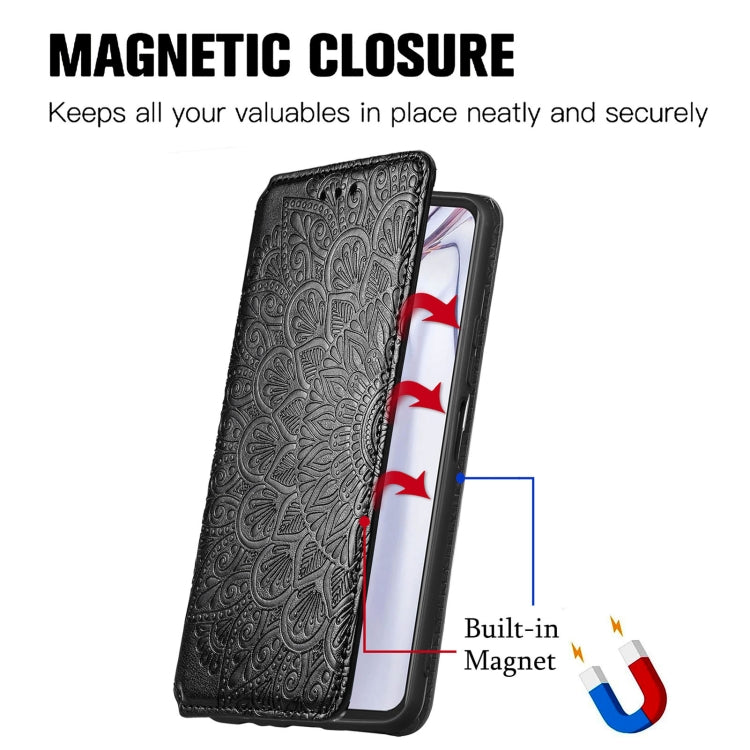 For Blackview A100 Blooming Mandala Embossed Pattern Magnetic Horizontal Flip Leather Case with Holder & Card Slots & Wallet