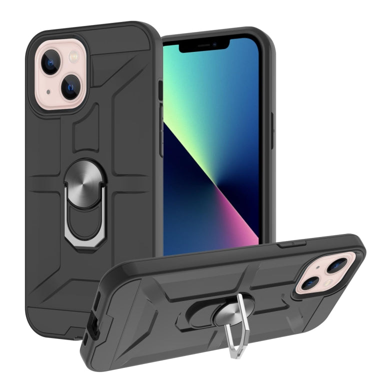 For iPhone 13 War-god Armor TPU + PC Shockproof Magnetic Protective Case with Ring Holder