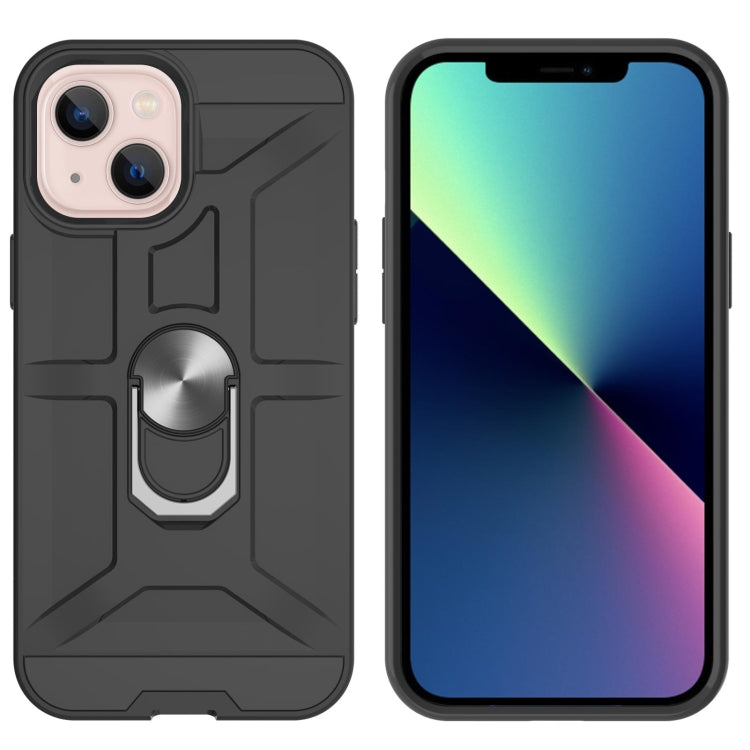 For iPhone 13 War-god Armor TPU + PC Shockproof Magnetic Protective Case with Ring Holder
