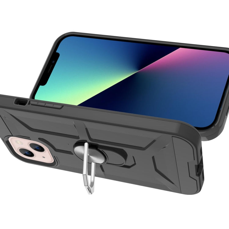 For iPhone 13 War-god Armor TPU + PC Shockproof Magnetic Protective Case with Ring Holder