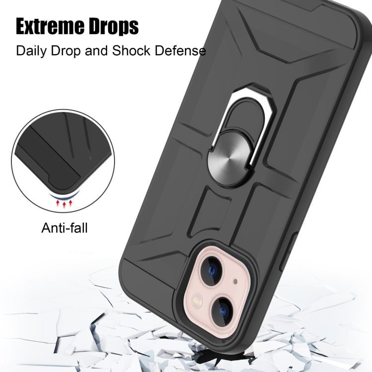 For iPhone 13 War-god Armor TPU + PC Shockproof Magnetic Protective Case with Ring Holder