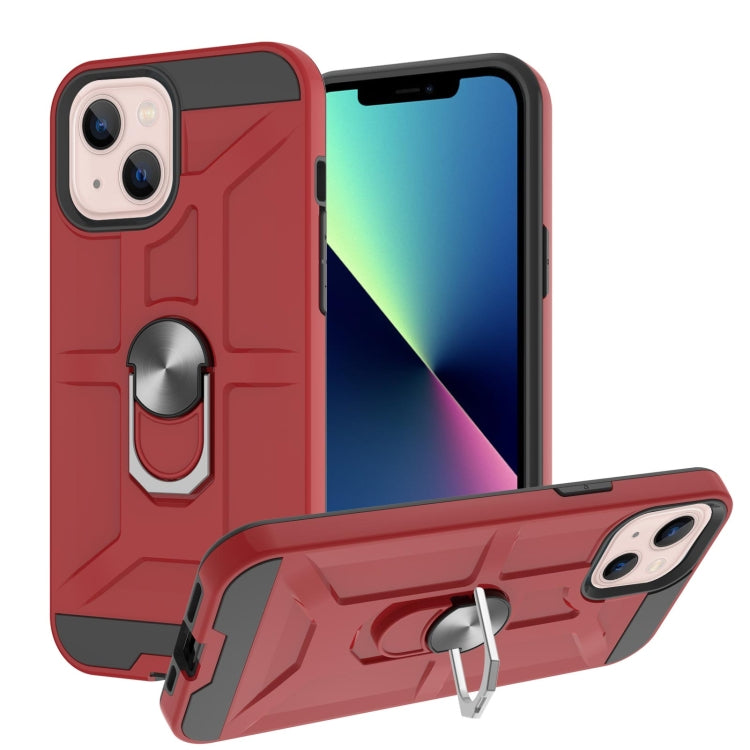 For iPhone 13 War-god Armor TPU + PC Shockproof Magnetic Protective Case with Ring Holder