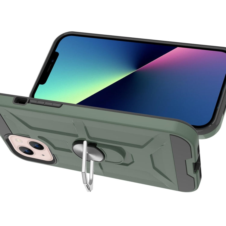 For iPhone 13 War-god Armor TPU + PC Shockproof Magnetic Protective Case with Ring Holder