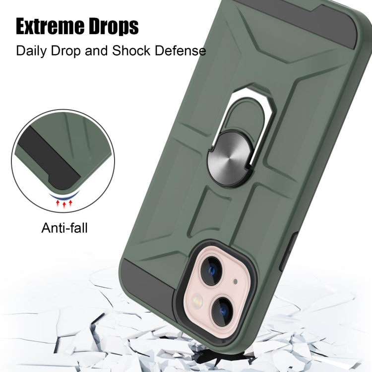 For iPhone 13 War-god Armor TPU + PC Shockproof Magnetic Protective Case with Ring Holder