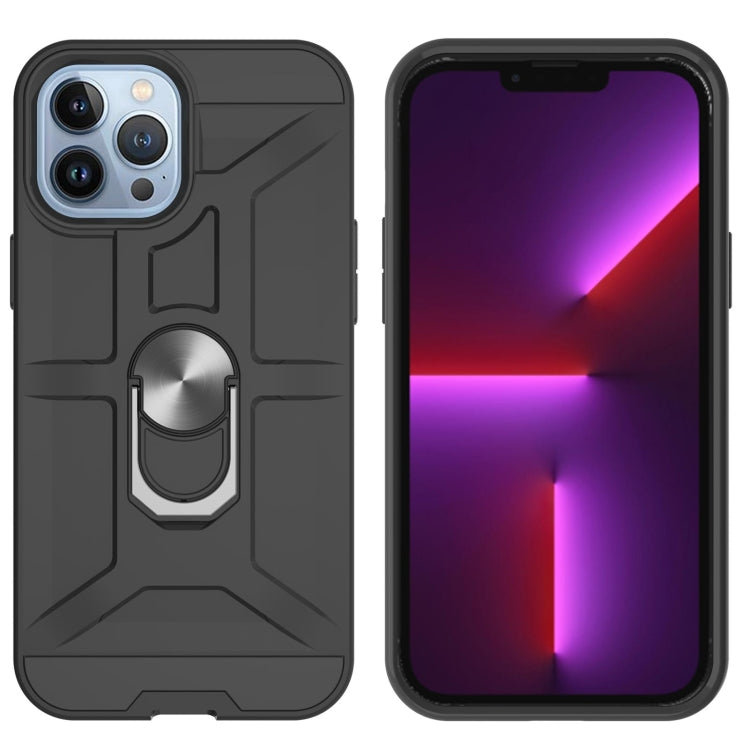For iPhone 13 Pro Max War-god Armor TPU + PC Shockproof Magnetic Protective Case with Ring Holder