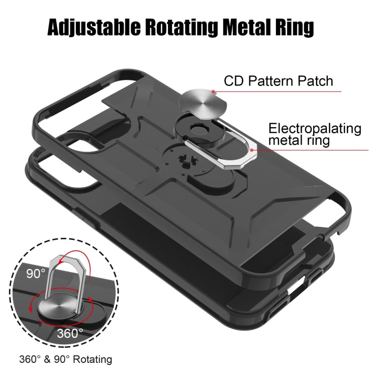 For iPhone 13 Pro Max War-god Armor TPU + PC Shockproof Magnetic Protective Case with Ring Holder