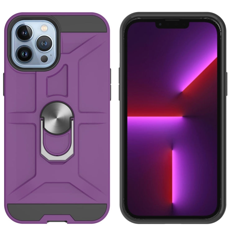 For iPhone 13 Pro Max War-god Armor TPU + PC Shockproof Magnetic Protective Case with Ring Holder