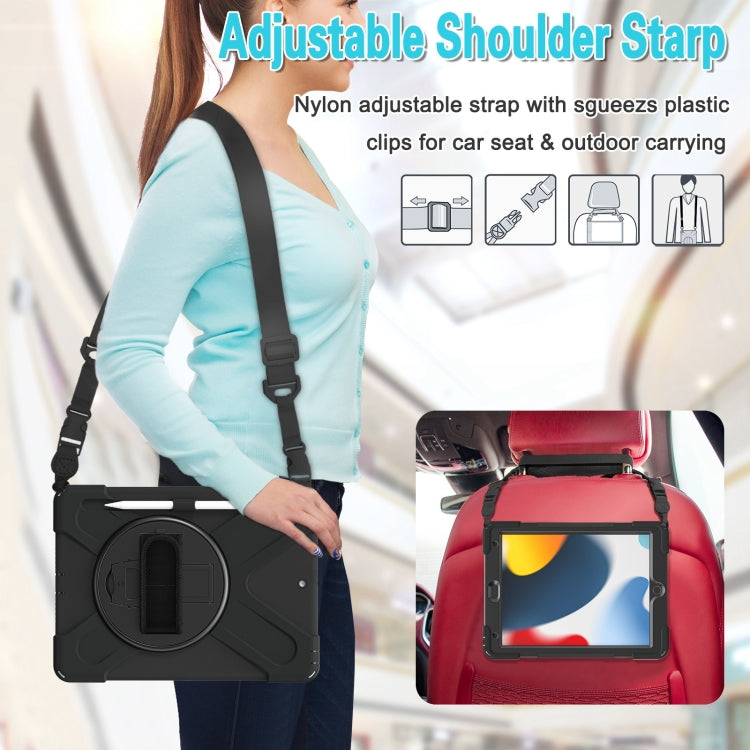 For iPad 10.2 2021 / 2020 / 2019 Silicone + PC Protective Case with Holder & Shoulder Strap