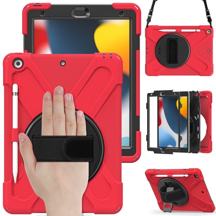 For iPad 10.2 2021 / 2020 / 2019 Silicone + PC Protective Case with Holder & Shoulder Strap