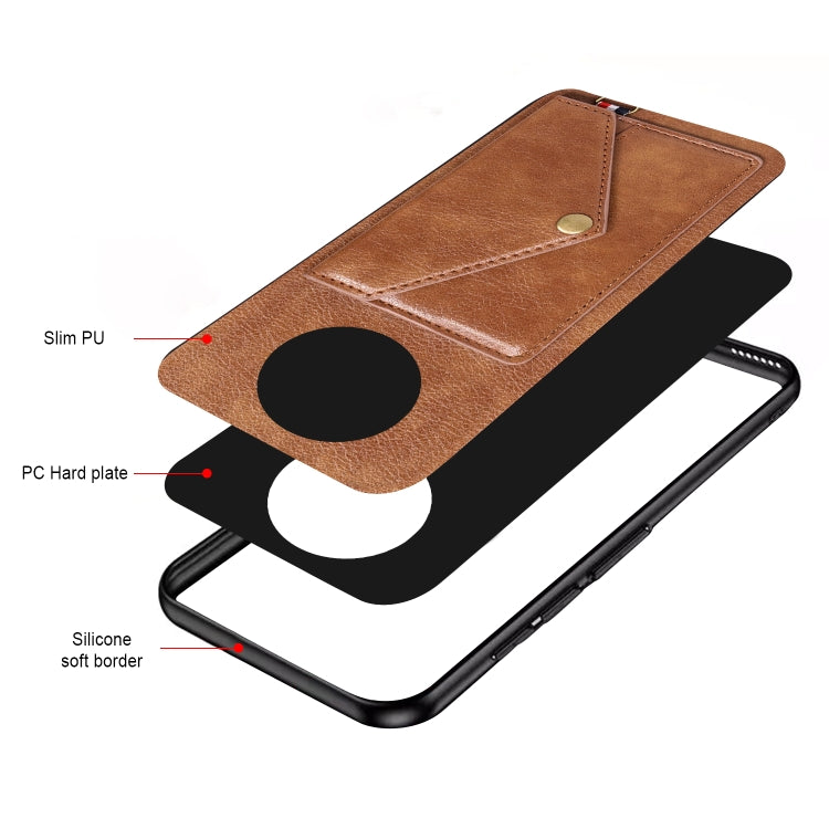 For Huawei Mate 40 Pro+ Litchi Texture Silicone + PC + PU Leather Back Cover Shockproof Case with Card Slot