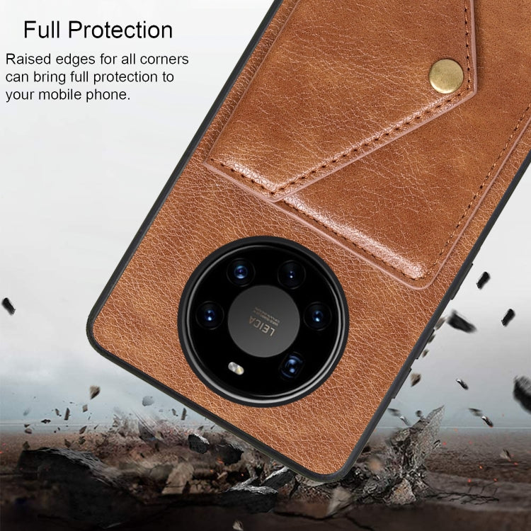 For Huawei Mate 40 Pro+ Litchi Texture Silicone + PC + PU Leather Back Cover Shockproof Case with Card Slot