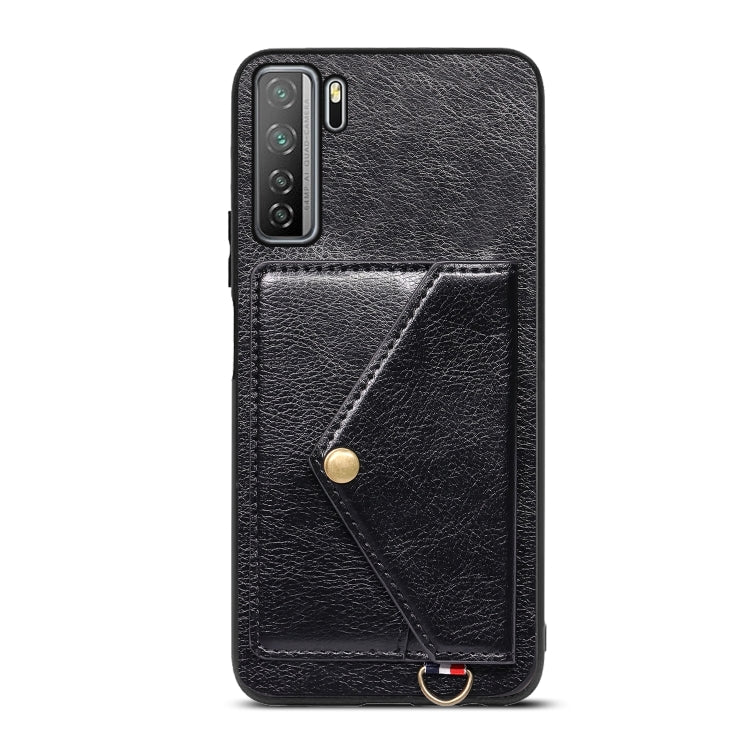 For Huawei nova 7 SE Litchi Texture Silicone + PC + PU Leather Back Cover Shockproof Case with Card Slot