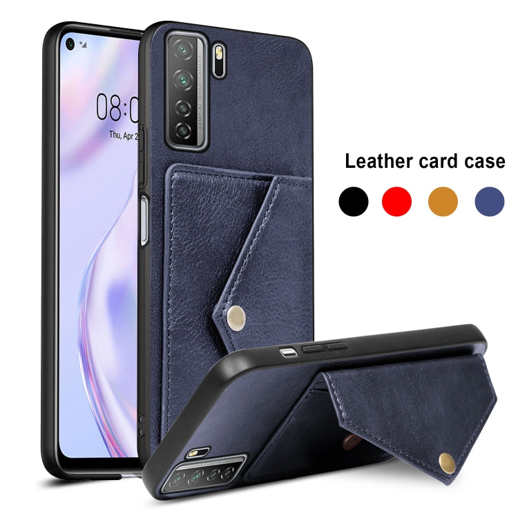 For Huawei nova 7 SE Litchi Texture Silicone + PC + PU Leather Back Cover Shockproof Case with Card Slot