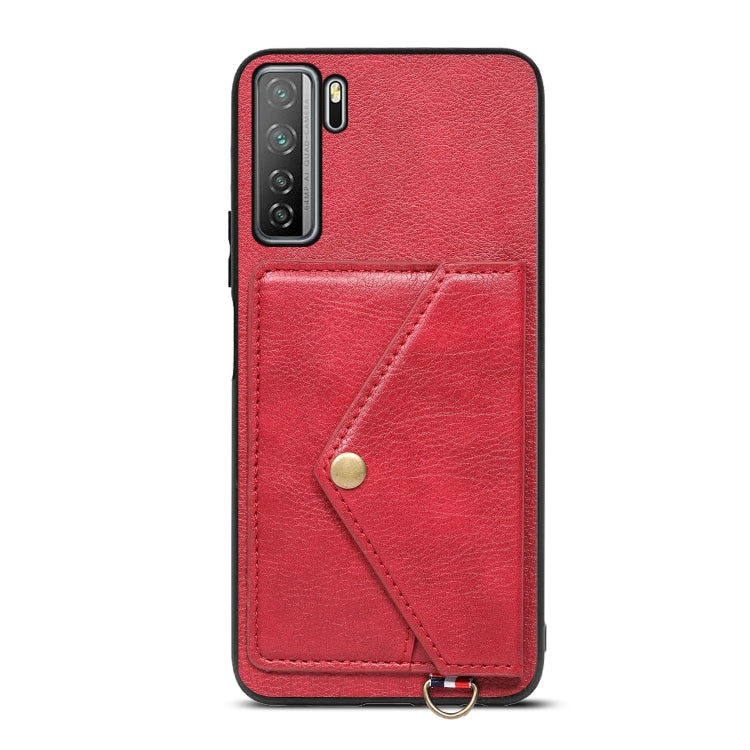 For Huawei nova 7 SE Litchi Texture Silicone + PC + PU Leather Back Cover Shockproof Case with Card Slot