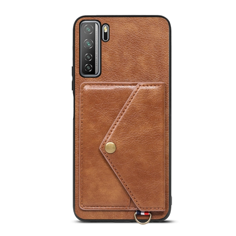 For Huawei nova 7 SE Litchi Texture Silicone + PC + PU Leather Back Cover Shockproof Case with Card Slot