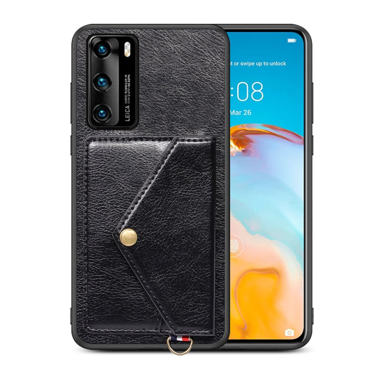 For Huawei P40 Litchi Texture Silicone + PC + PU Leather Back Cover Shockproof Case with Card Slot