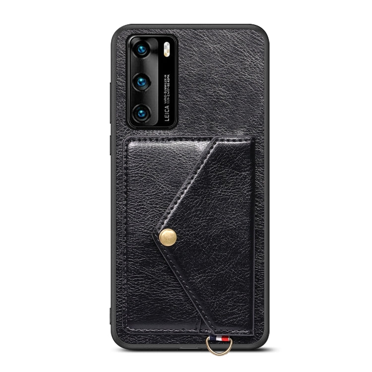 For Huawei P40 Litchi Texture Silicone + PC + PU Leather Back Cover Shockproof Case with Card Slot