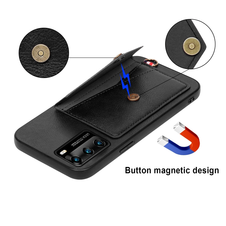 For Huawei P40 Litchi Texture Silicone + PC + PU Leather Back Cover Shockproof Case with Card Slot