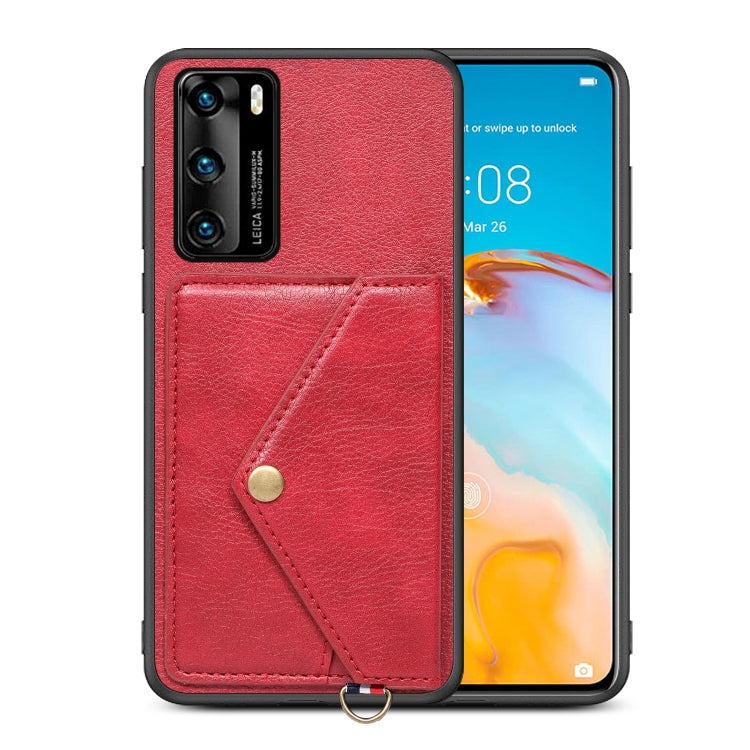 For Huawei P40 Litchi Texture Silicone + PC + PU Leather Back Cover Shockproof Case with Card Slot