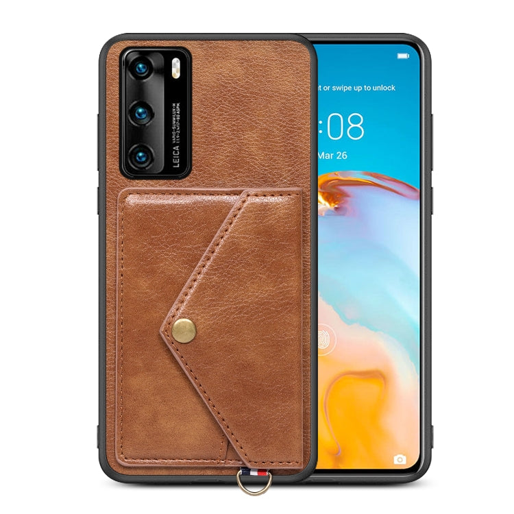 For Huawei P40 Litchi Texture Silicone + PC + PU Leather Back Cover Shockproof Case with Card Slot