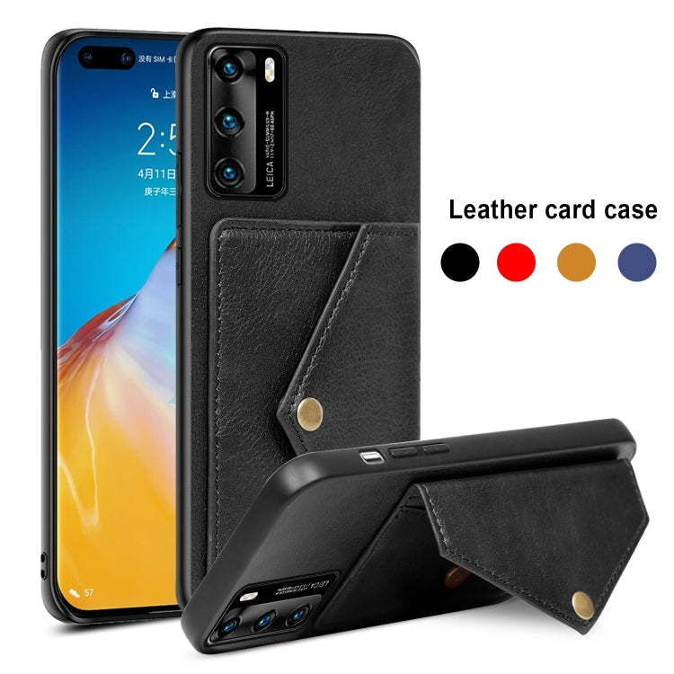 For Huawei P40 Litchi Texture Silicone + PC + PU Leather Back Cover Shockproof Case with Card Slot