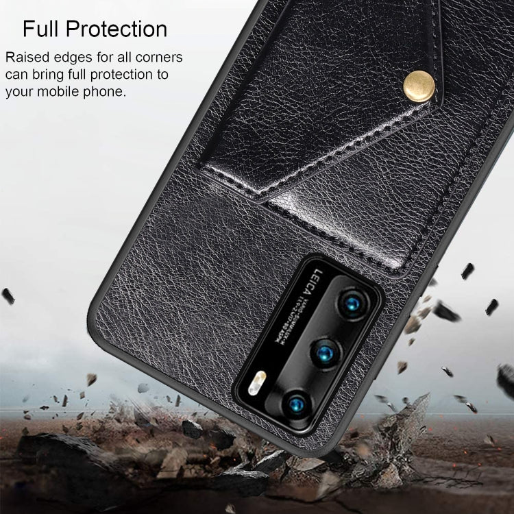 For Huawei P40 Litchi Texture Silicone + PC + PU Leather Back Cover Shockproof Case with Card Slot