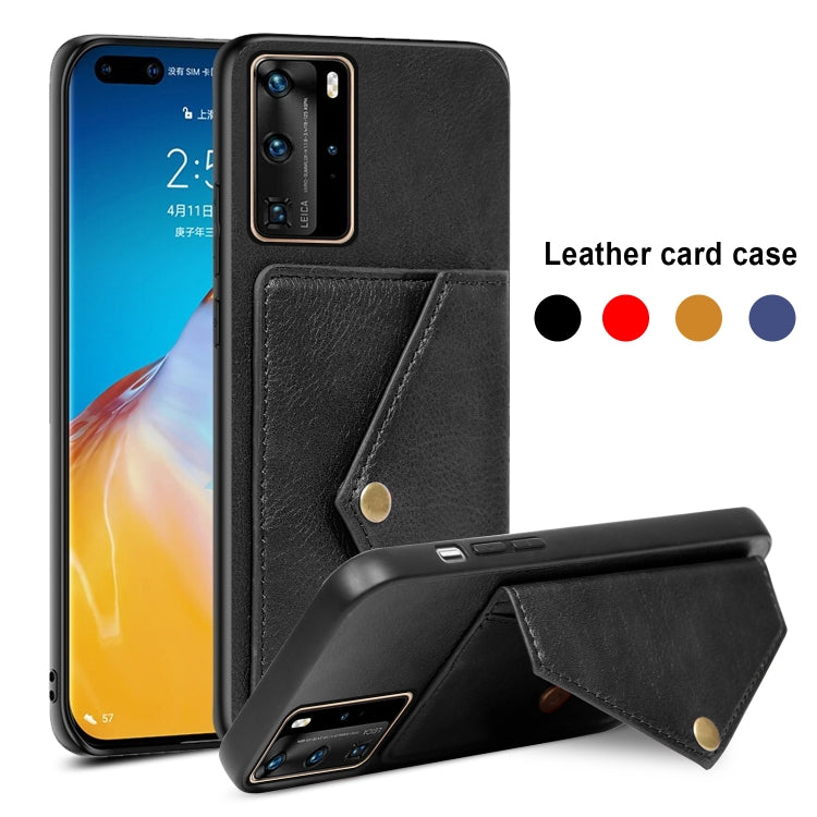 For Huawei P40 Pro Litchi Texture Silicone + PC + PU Leather Back Cover Shockproof Case with Card Slot