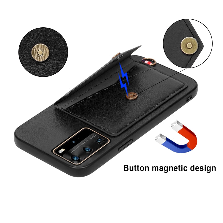 For Huawei P40 Pro Litchi Texture Silicone + PC + PU Leather Back Cover Shockproof Case with Card Slot