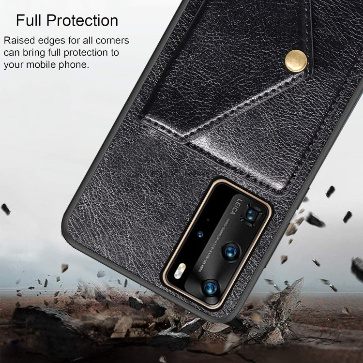 For Huawei P40 Pro Litchi Texture Silicone + PC + PU Leather Back Cover Shockproof Case with Card Slot