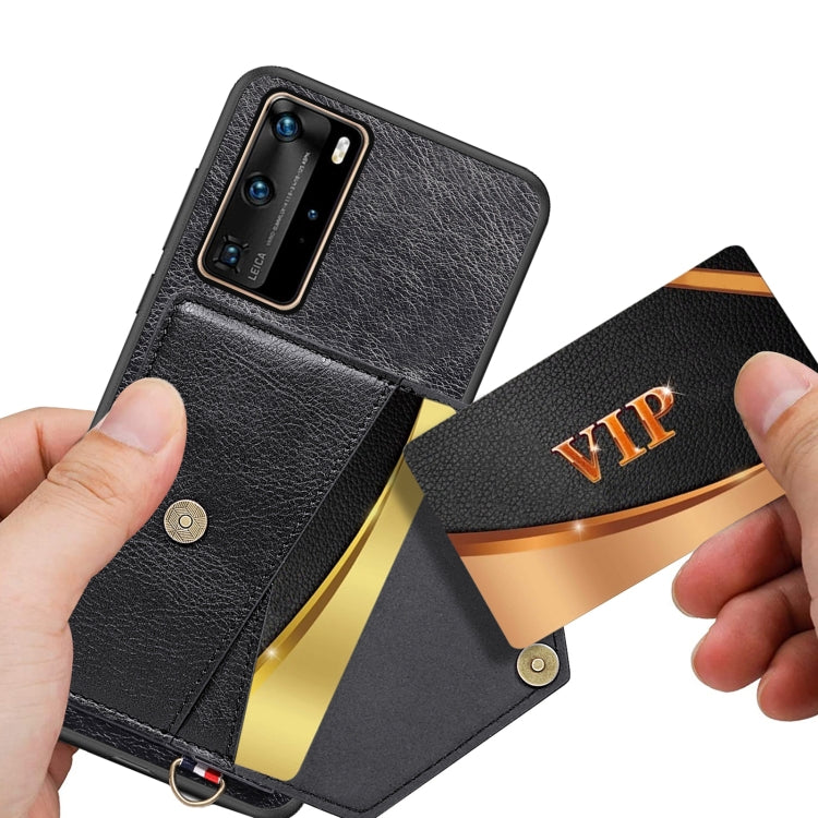 For Huawei P40 Pro Litchi Texture Silicone + PC + PU Leather Back Cover Shockproof Case with Card Slot