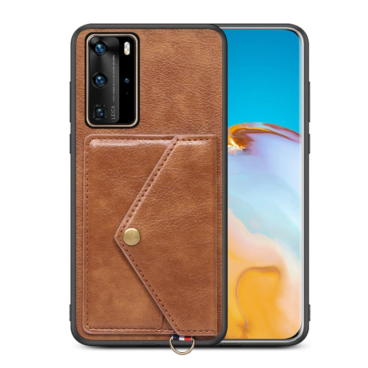 For Huawei P40 Pro Litchi Texture Silicone + PC + PU Leather Back Cover Shockproof Case with Card Slot