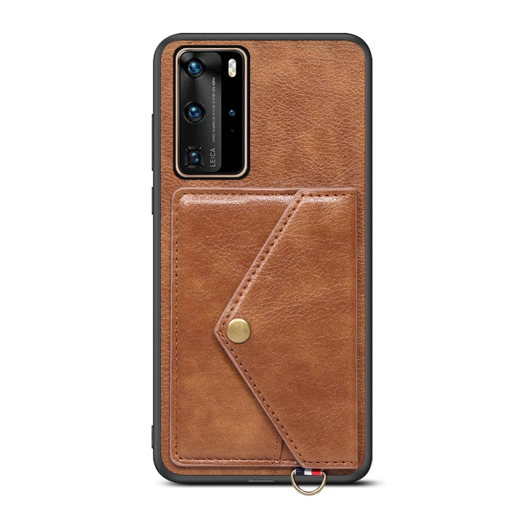 For Huawei P40 Pro Litchi Texture Silicone + PC + PU Leather Back Cover Shockproof Case with Card Slot