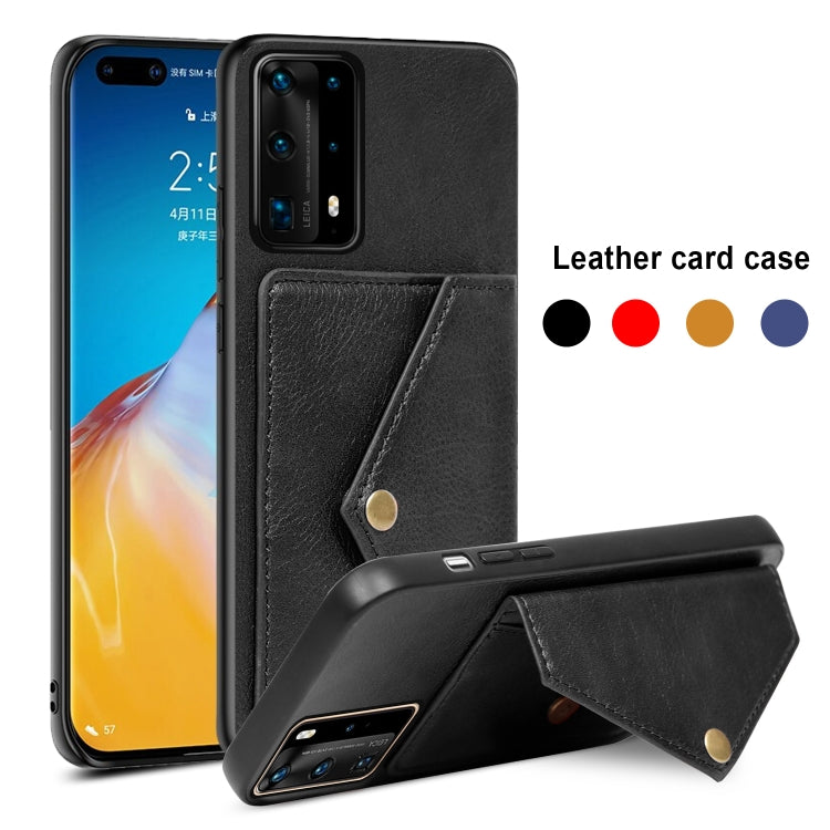 For Huawei P40 Pro+ Litchi Texture Silicone + PC + PU Leather Back Cover Shockproof Case with Card Slot